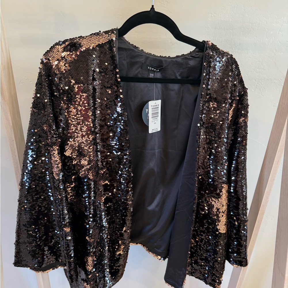 Torrid Black and Rose Gold Mermaid Sequin Jacket